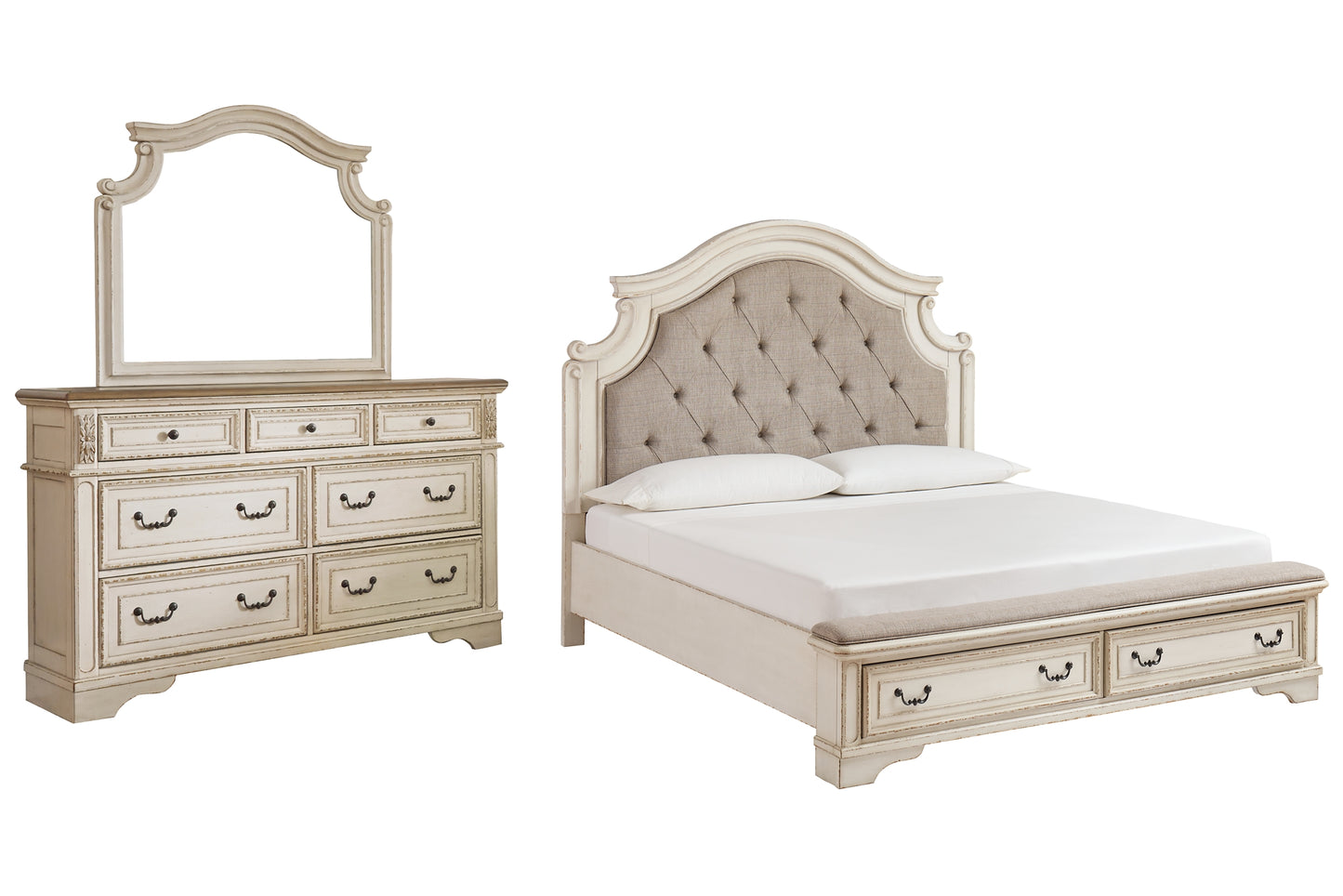 Realyn  Upholstered Bed With Mirrored Dresser