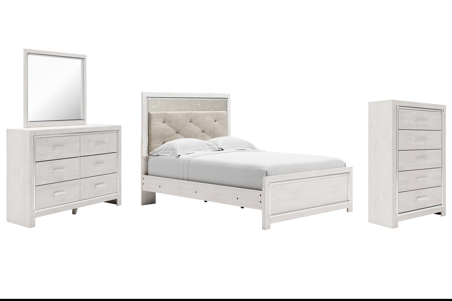 Altyra  Panel Bed With Mirrored Dresser And Chest