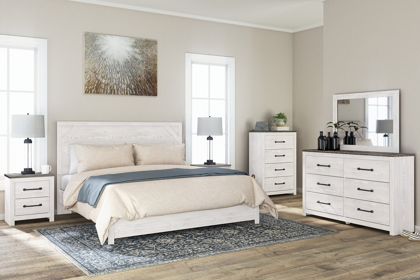 Gerridan  Panel Bed With Mirrored Dresser, Chest And Nightstand