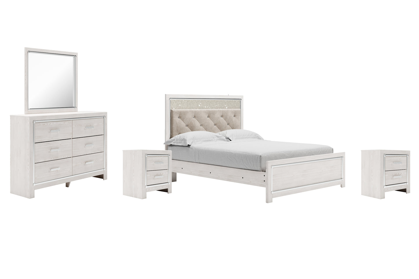 Altyra  Panel Bed With Mirrored Dresser And 2 Nightstands