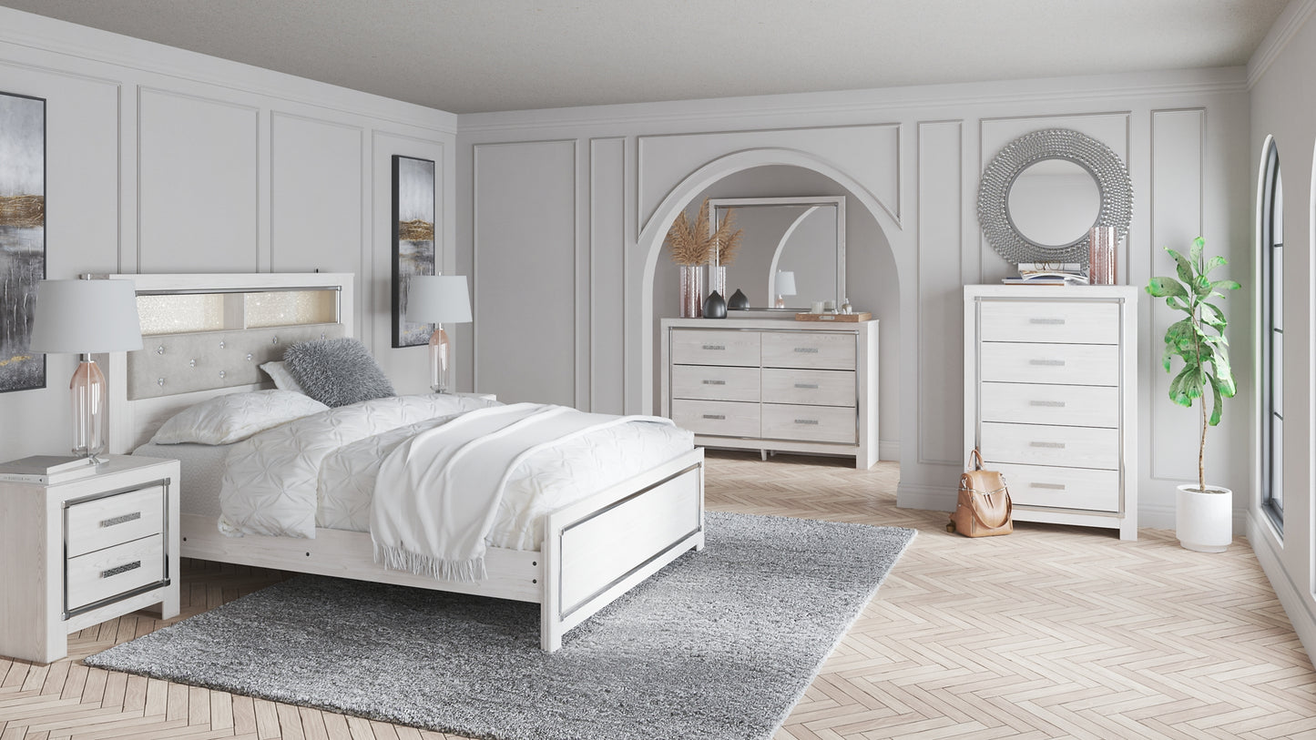 Altyra  Panel Bookcase Bed With Mirrored Dresser And Chest