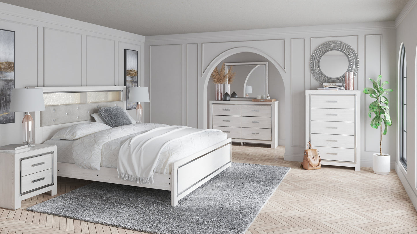 Altyra  Panel Bookcase Bed With Mirrored Dresser And Chest