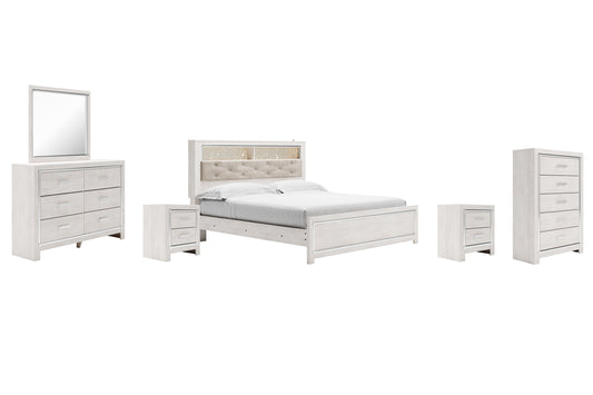 Altyra  Panel Bookcase Bed With Mirrored Dresser, Chest And 2 Nightstands