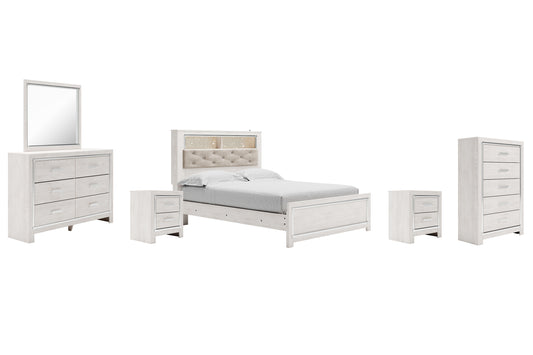 Altyra  Panel Bookcase Bed With Mirrored Dresser, Chest And 2 Nightstands