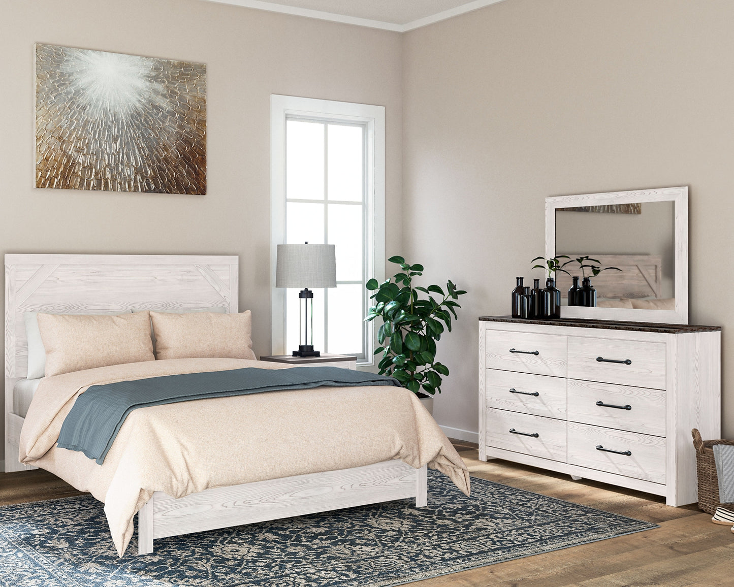 Gerridan  Panel Bed With Mirrored Dresser