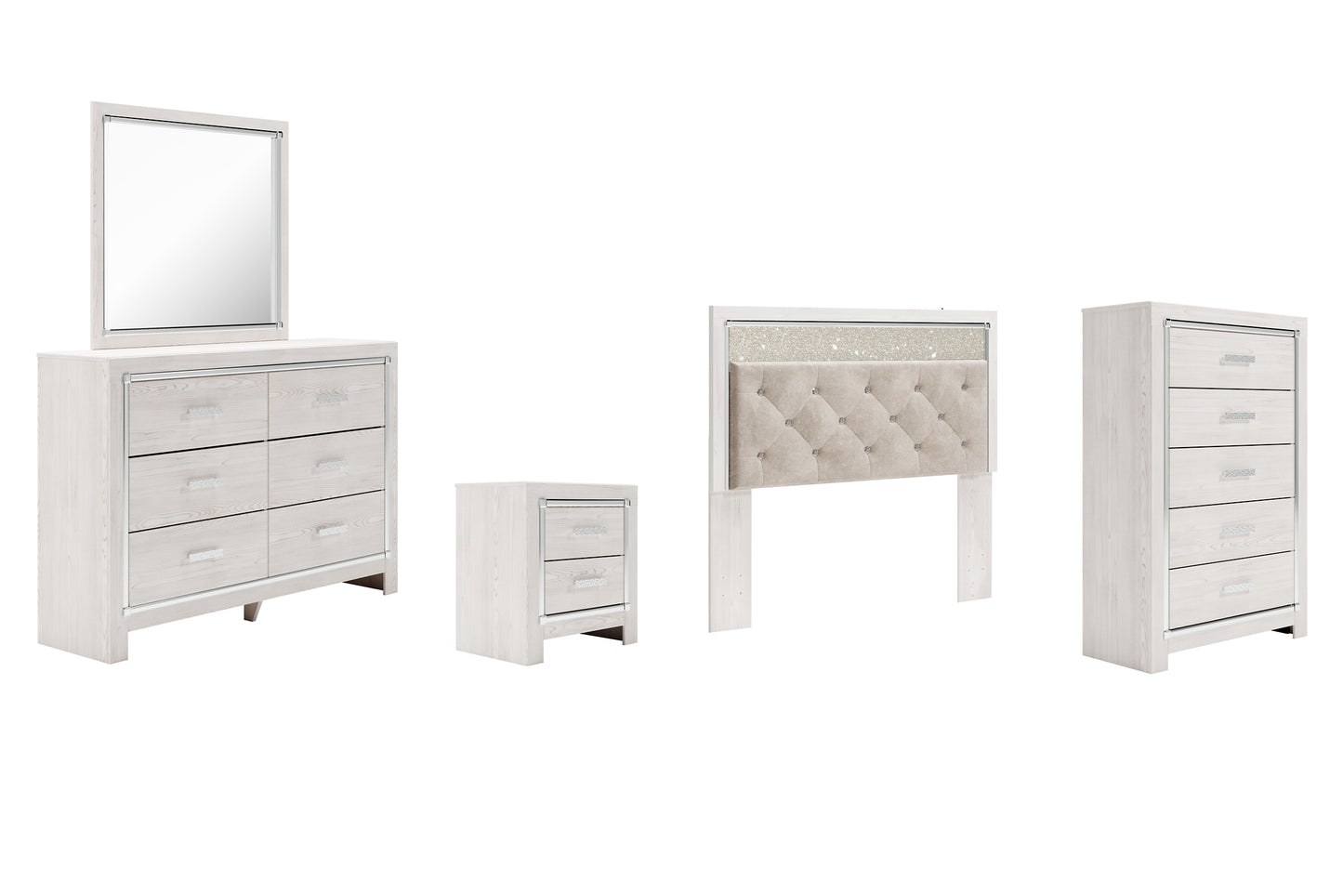 Altyra  Panel Headboard With Mirrored Dresser, Chest And Nightstand