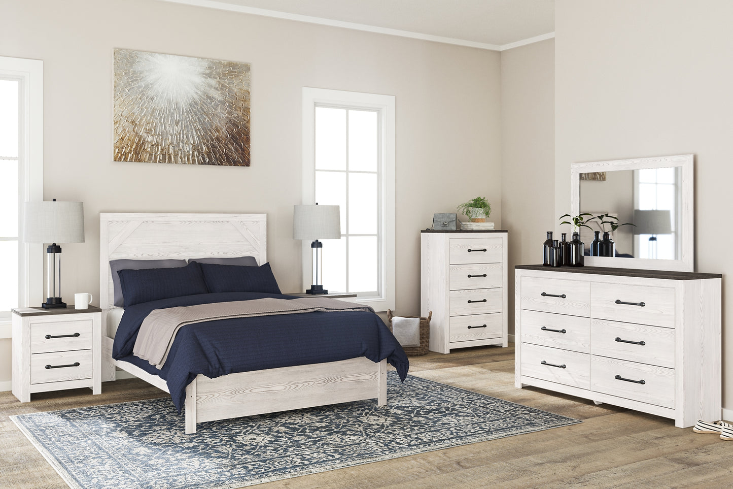 Gerridan  Panel Bed With Mirrored Dresser, Chest And Nightstand