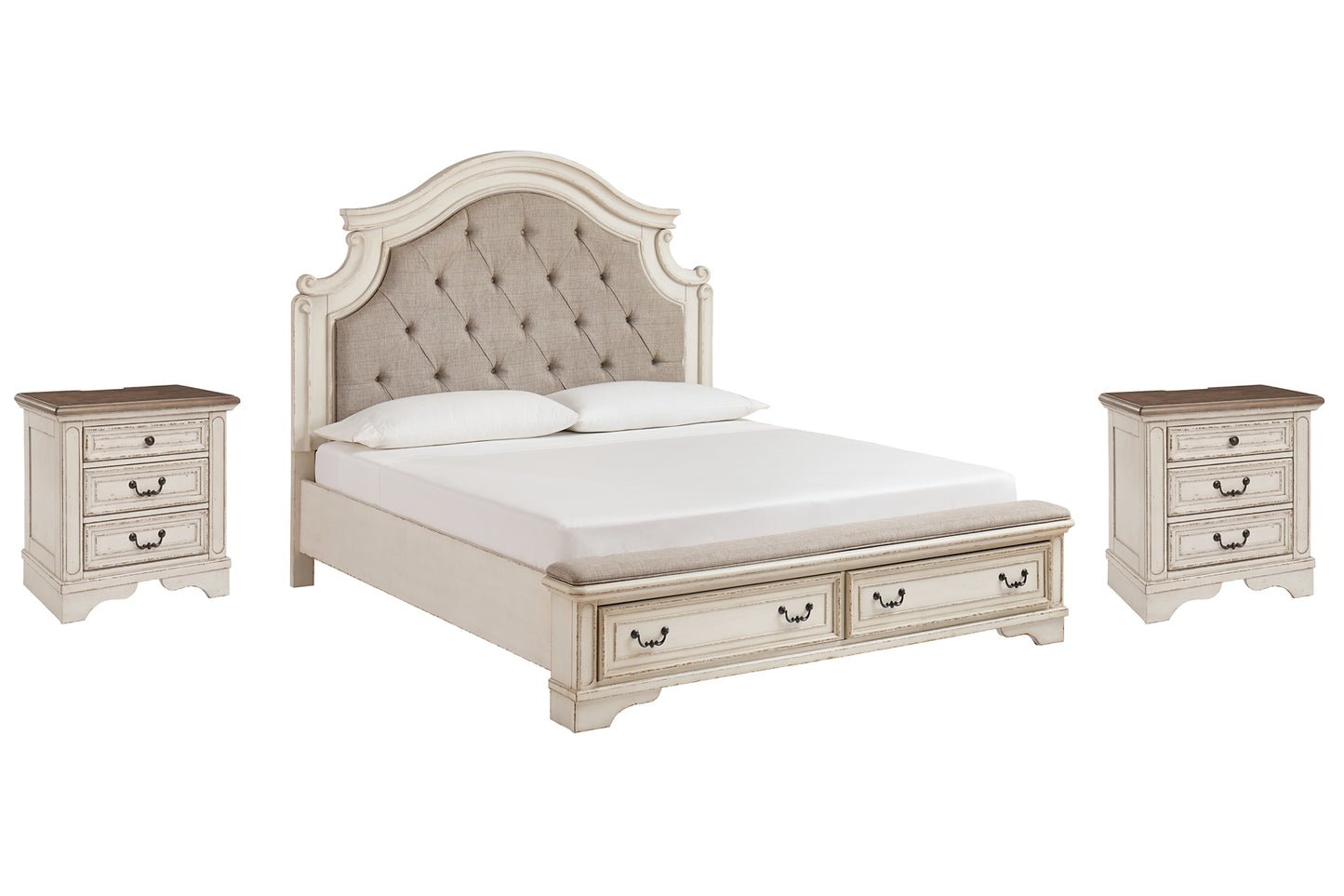 Realyn  Upholstered Bed With 2 Nightstands