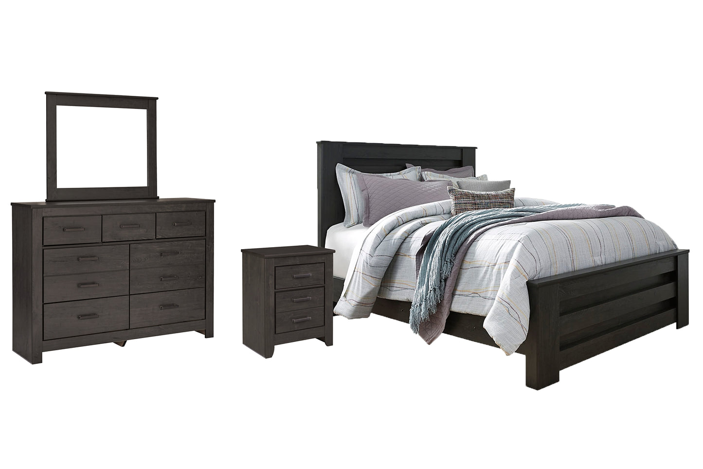 Brinxton  Panel Bed With Mirrored Dresser And Nightstand