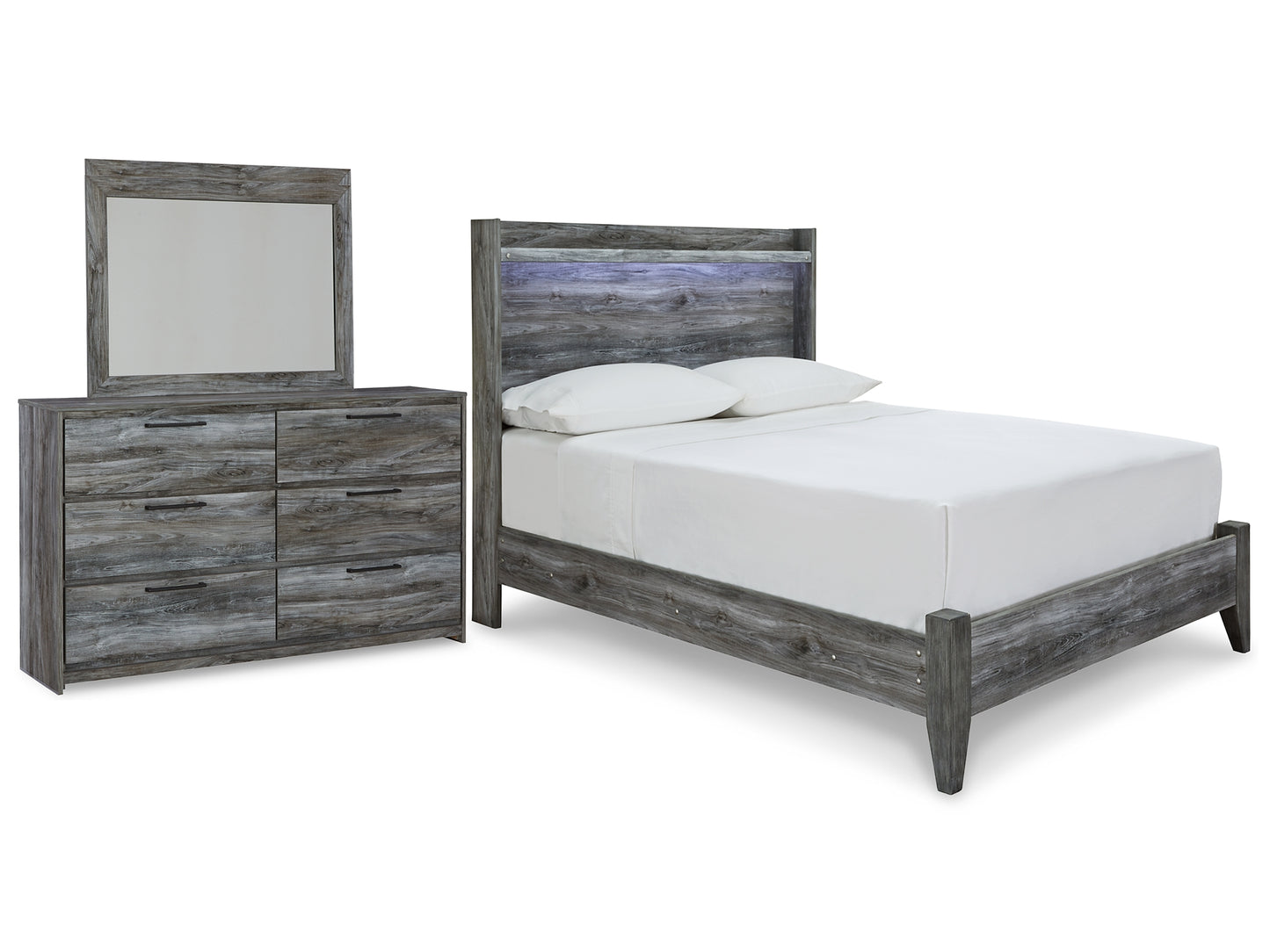 Baystorm  Panel Bed With Mirrored Dresser