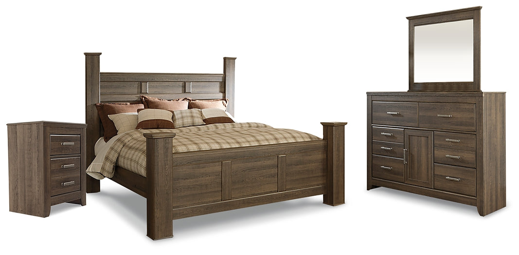 Juararo  Poster Bed With Mirrored Dresser And Nightstand