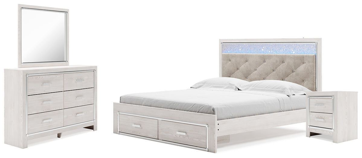 Altyra  Upholstered Storage Bed With Mirrored Dresser And Nightstand