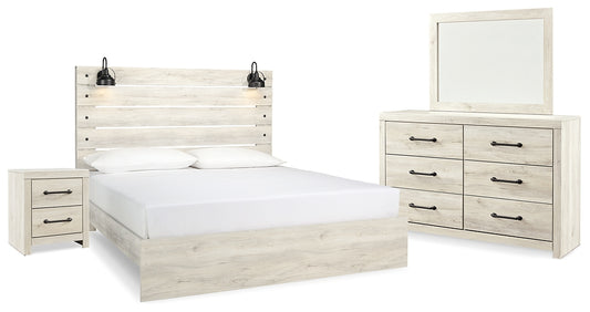 Cambeck  Panel Bed With Mirrored Dresser And Nightstand