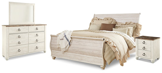 Willowton  Sleigh Bed With Mirrored Dresser And Nightstand