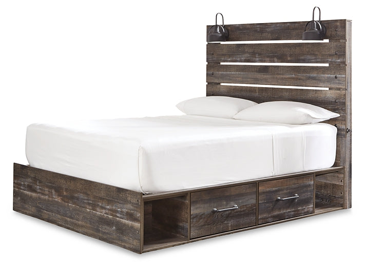 Drystan  Panel Bed With 2 Storage Drawers With Mirrored Dresser And Nightstand