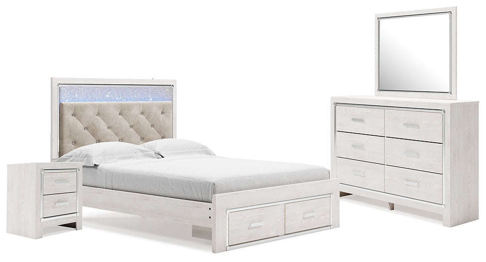 Altyra  Upholstered Storage Bed With Mirrored Dresser And Nightstand