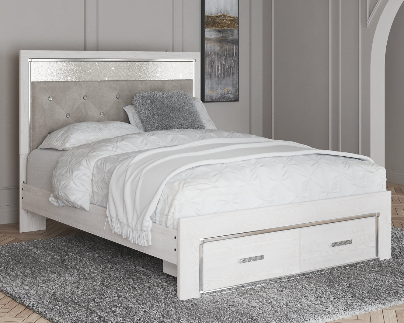 Altyra  Upholstered Storage Bed With Mirrored Dresser And Nightstand