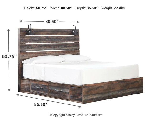 Drystan  Panel Bed With 2 Storage Drawers With Mirrored Dresser And Nightstand