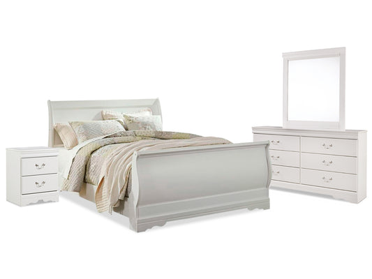 Anarasia  Sleigh Bed With Mirrored Dresser And Nightstand