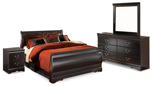 Huey Vineyard  Sleigh Bed With Mirrored Dresser And Nightstand