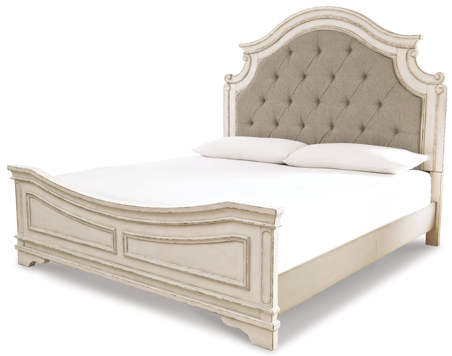 Realyn  Upholstered Panel Bed With Mirrored Dresser And Nightstand