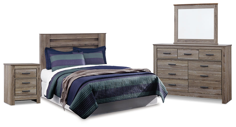 Zelen  Panel Headboard With Mirrored Dresser And Nightstand