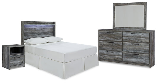 Baystorm  Panel Headboard With Mirrored Dresser And Nightstand