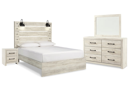 Cambeck  Panel Bed With Mirrored Dresser And Nightstand