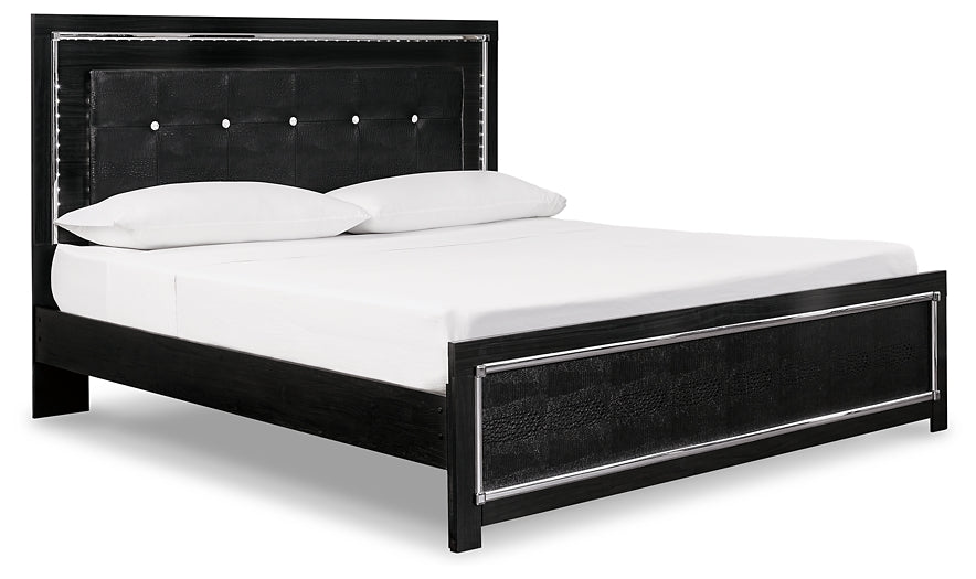 Kaydell  Upholstered Panel Bed With Mirrored Dresser And Nightstand