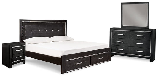 Kaydell  Upholstered Panel Bed With Mirrored Dresser And Nightstand