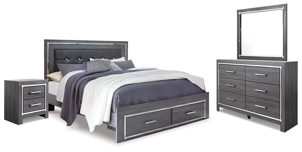 Lodanna  Panel Bed With 2 Storage Drawers With Mirrored Dresser And Nightstand