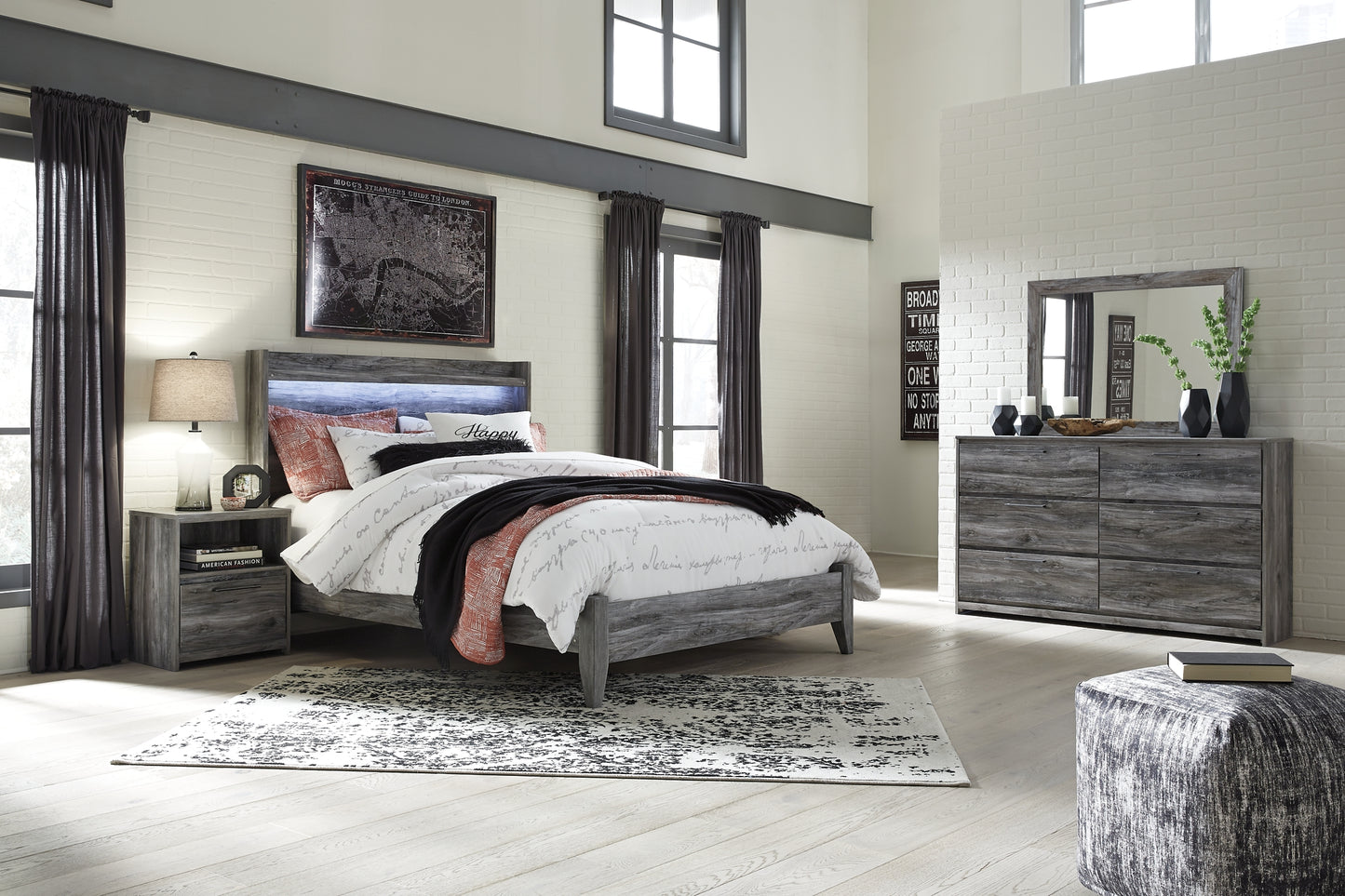 Baystorm  Panel Bed With Mirrored Dresser And Nightstand