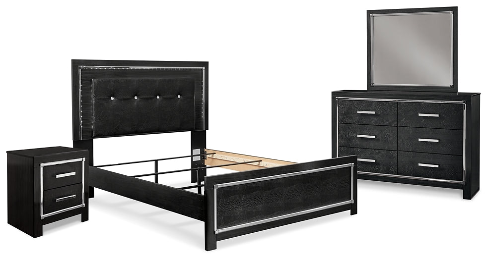 Kaydell  Upholstered Panel Bed With Mirrored Dresser And Nightstand