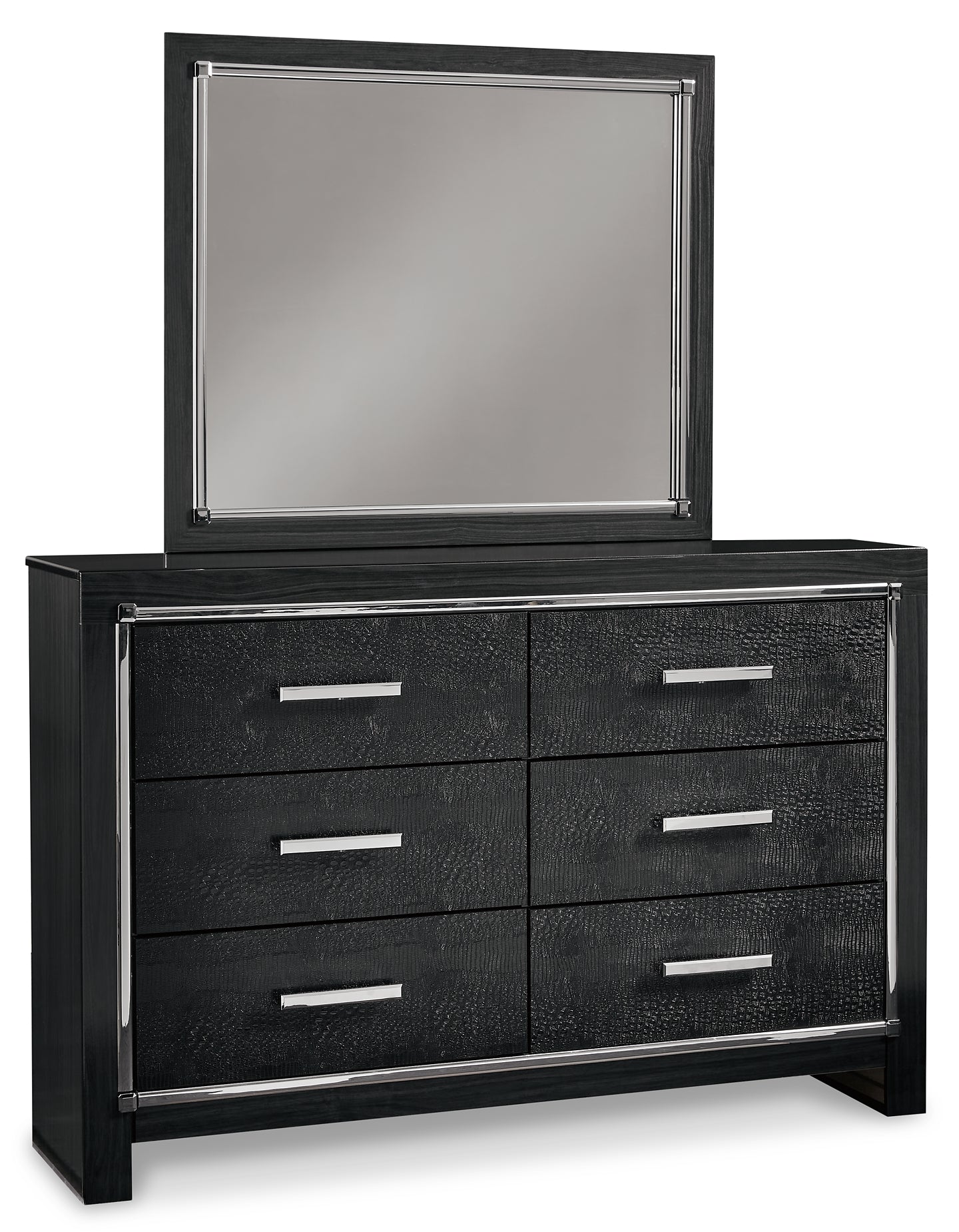 Kaydell  Upholstered Panel Bed With Mirrored Dresser And Nightstand