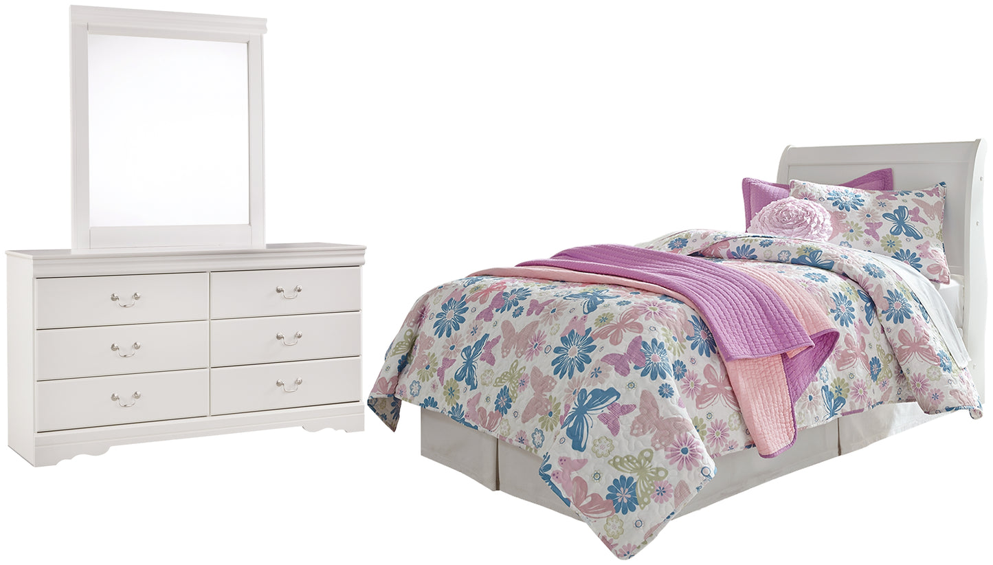 Anarasia  Sleigh Headboard With Mirrored Dresser