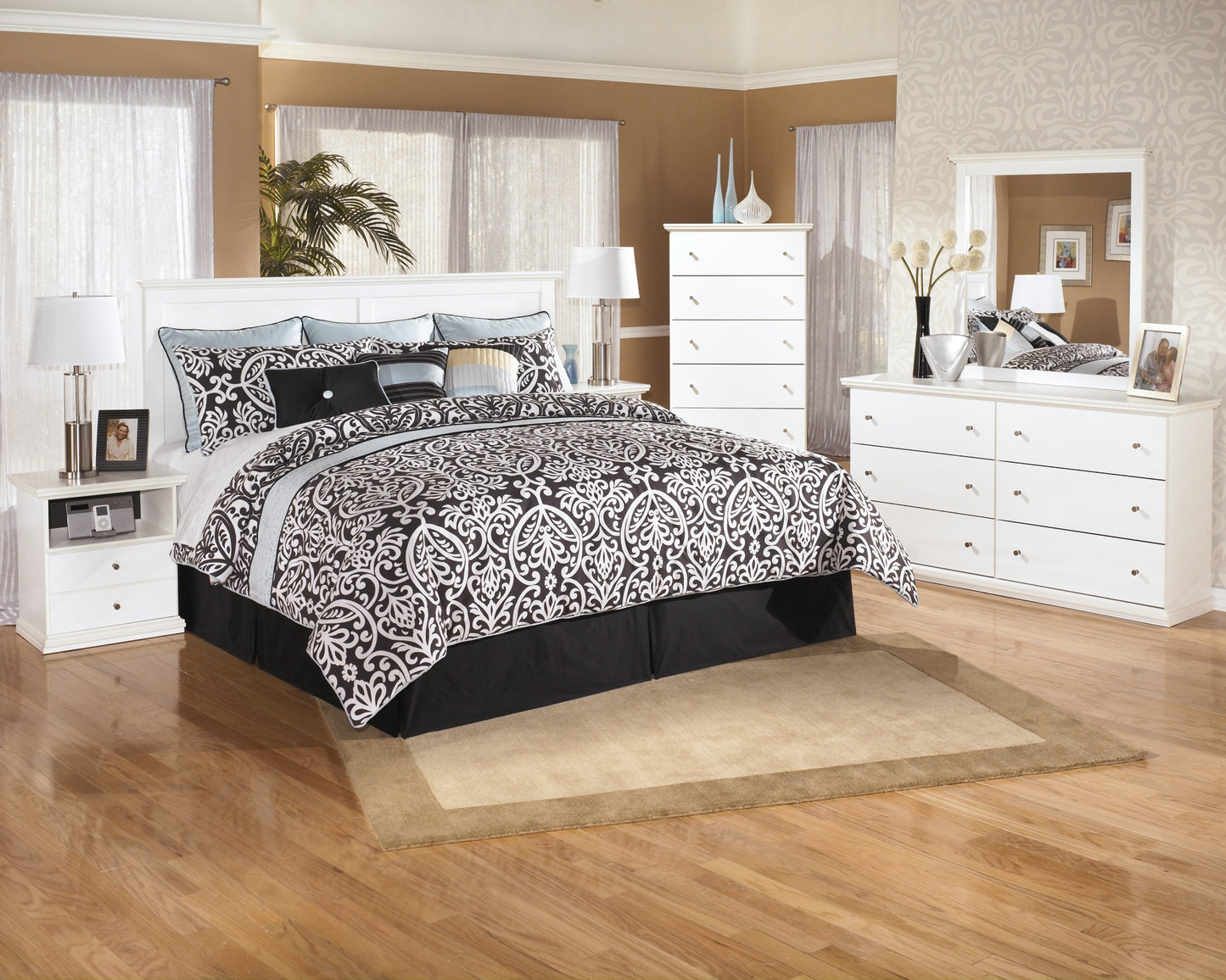 Bostwick Shoals /California King Panel Headboard With Mirrored Dresser, Chest And 2 Nightstands