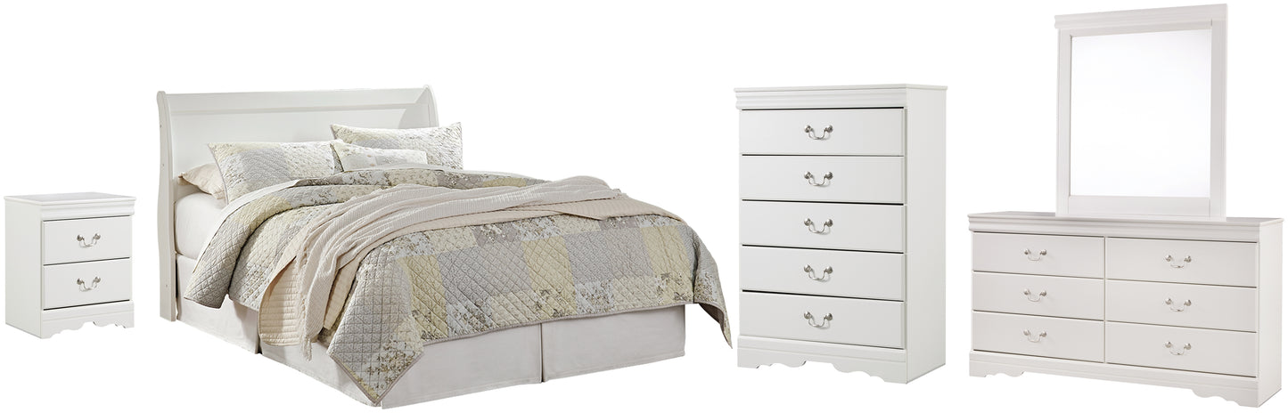 Anarasia  Sleigh Headboard With Mirrored Dresser, Chest And Nightstand