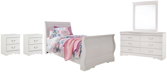 Anarasia  Sleigh Bed With Mirrored Dresser And 2 Nightstands