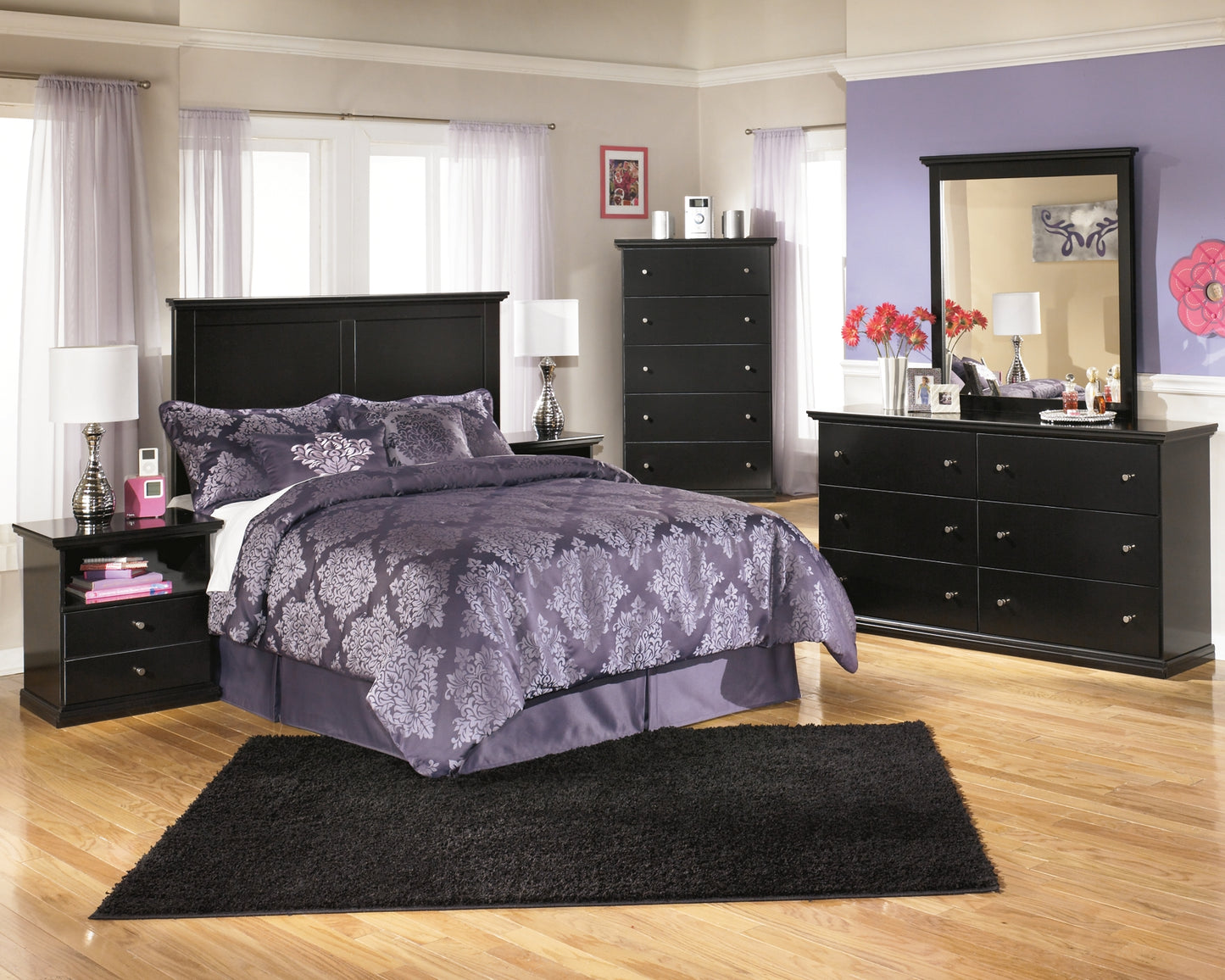 Maribel  Panel Headboard With Mirrored Dresser, Chest And Nightstand