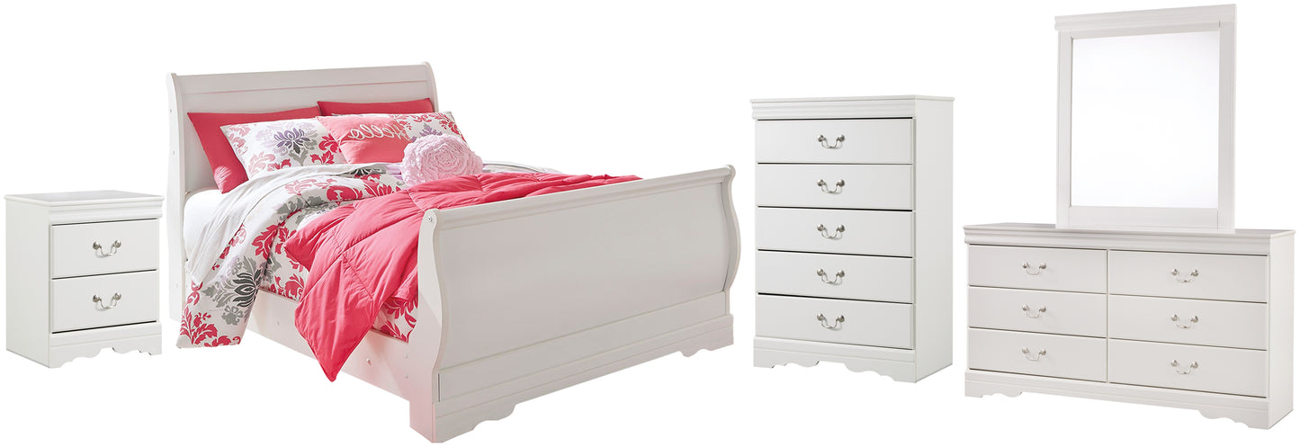 Anarasia  Sleigh Bed With Mirrored Dresser, Chest And Nightstand