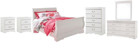 Anarasia  Sleigh Bed With Mirrored Dresser, Chest And 2 Nightstands