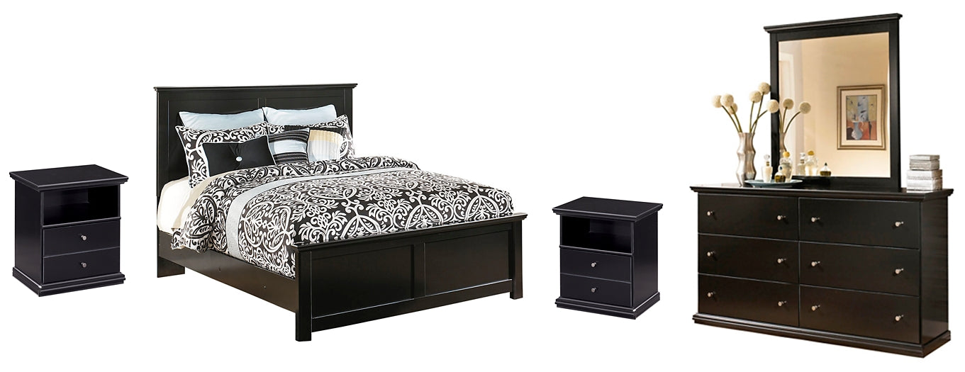 Maribel  Panel Bed With Mirrored Dresser And 2 Nightstands