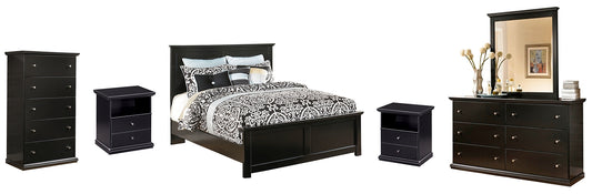 Maribel  Panel Bed With Mirrored Dresser, Chest And 2 Nightstands