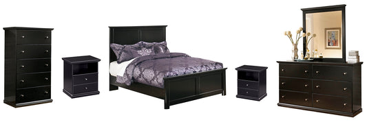 Maribel  Panel Bed With Mirrored Dresser, Chest And 2 Nightstands