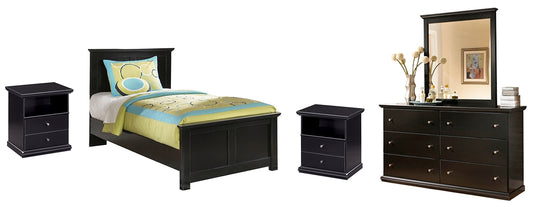 Maribel  Panel Bed With Mirrored Dresser And 2 Nightstands