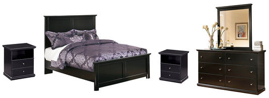 Maribel  Panel Bed With Mirrored Dresser And 2 Nightstands