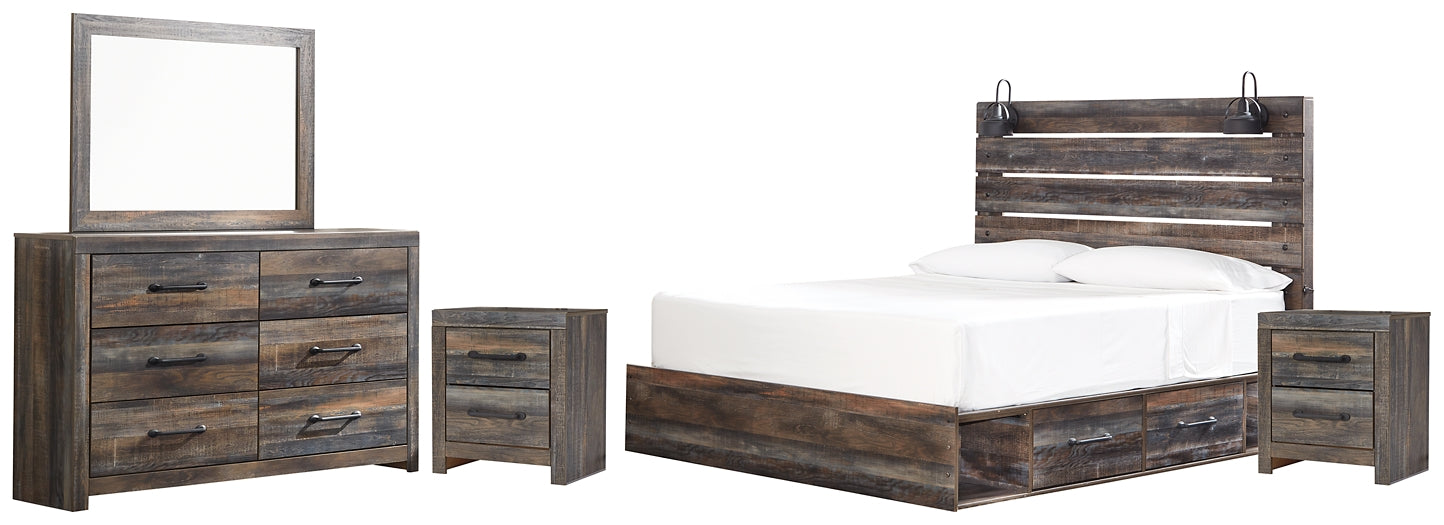 Drystan  Panel Bed With 2 Storage Drawers With Mirrored Dresser And 2 Nightstands