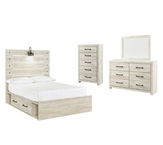 Cambeck  Panel Bed With 4 Storage Drawers With Mirrored Dresser And Chest