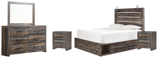 Drystan  Panel Bed With 4 Storage Drawers With Mirrored Dresser And 2 Nightstands