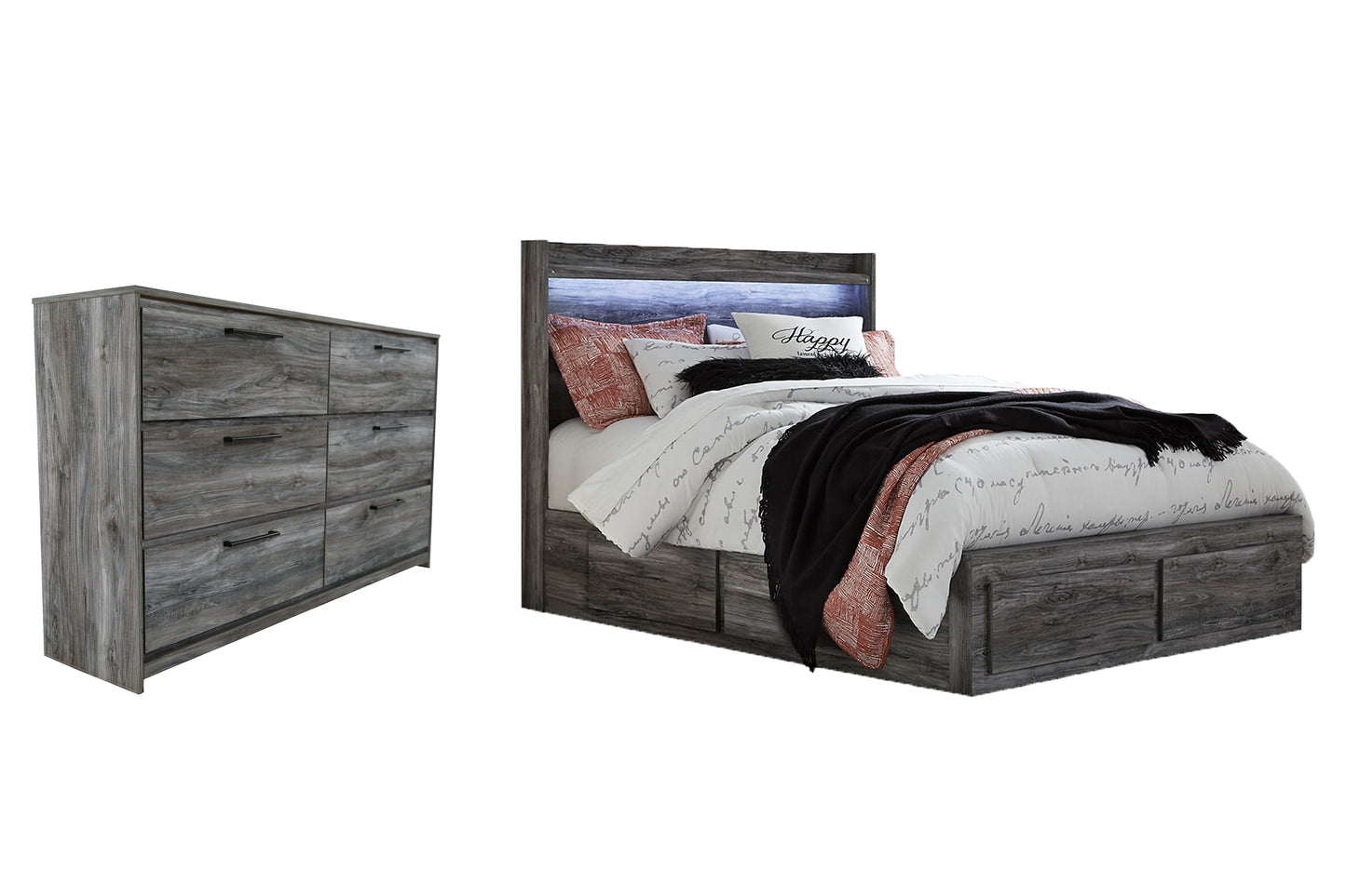 Baystorm  Panel Bed With 4 Storage Drawers With Dresser